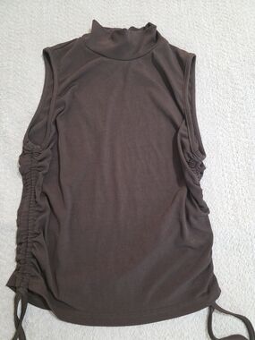 SHEIN Brown Ribbed Mock Neck Tank with Side Tie Ruching